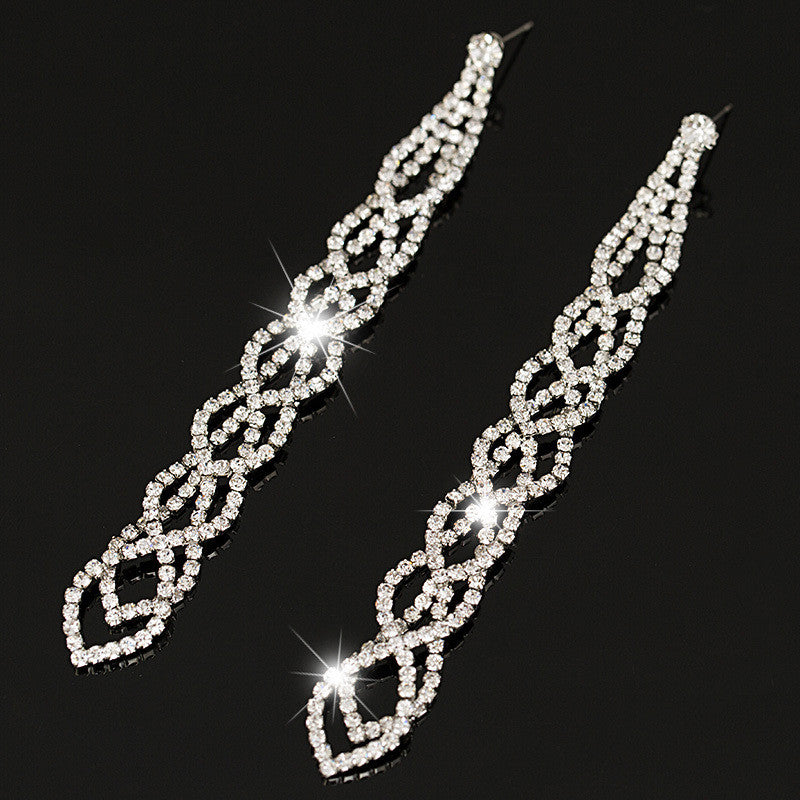 Fashion Graceful Women Evening Jewellery Full Crystal Filled Long Drop Earrings For Women #E021