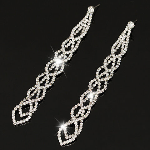 Fashion Graceful Women Evening Jewellery Full Crystal Filled Long Drop Earrings For Women #E021