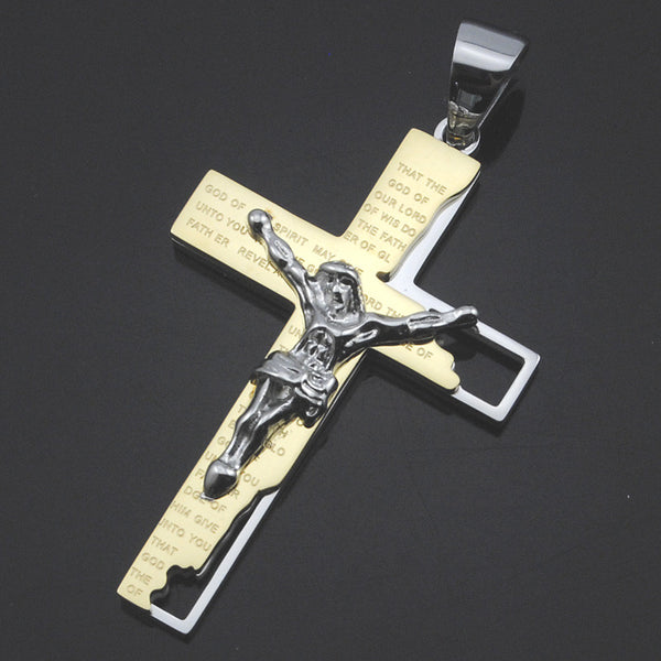 Black Silver Gold Jesus Classic Vintage Gift Mens Stainless Steel 316L Cross Pendant Necklace Chain Jewellery Wholesale BP652