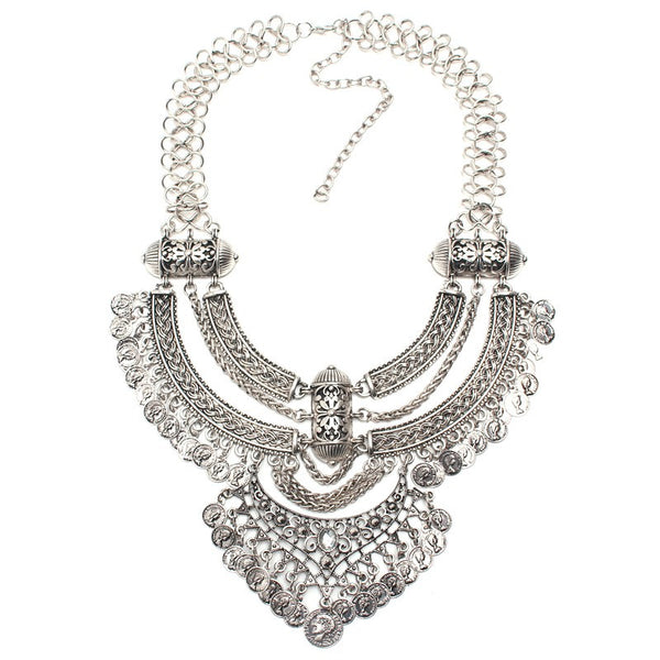 2016 Collar Coin Necklace & Pendant Vintage Crystal Maxi Choker Statement Silver Collier female Boho Big Fashion Women Jewellery