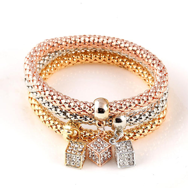3Pcs/set Crystal Music Bracelet Rhinestone Charm Skull Gold Color Heart  Party Jewellery Bracelets&Bangles For Women 2016 Love