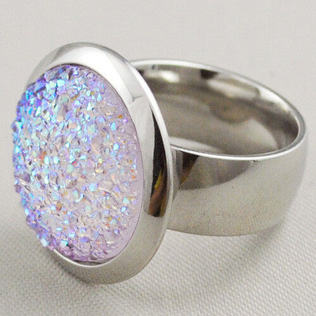 Fashion Vintage Party Rings jewellery Pink/Green/Purple/White Stone Silver Stainless Steel Ring For Women Jewelry Unique design