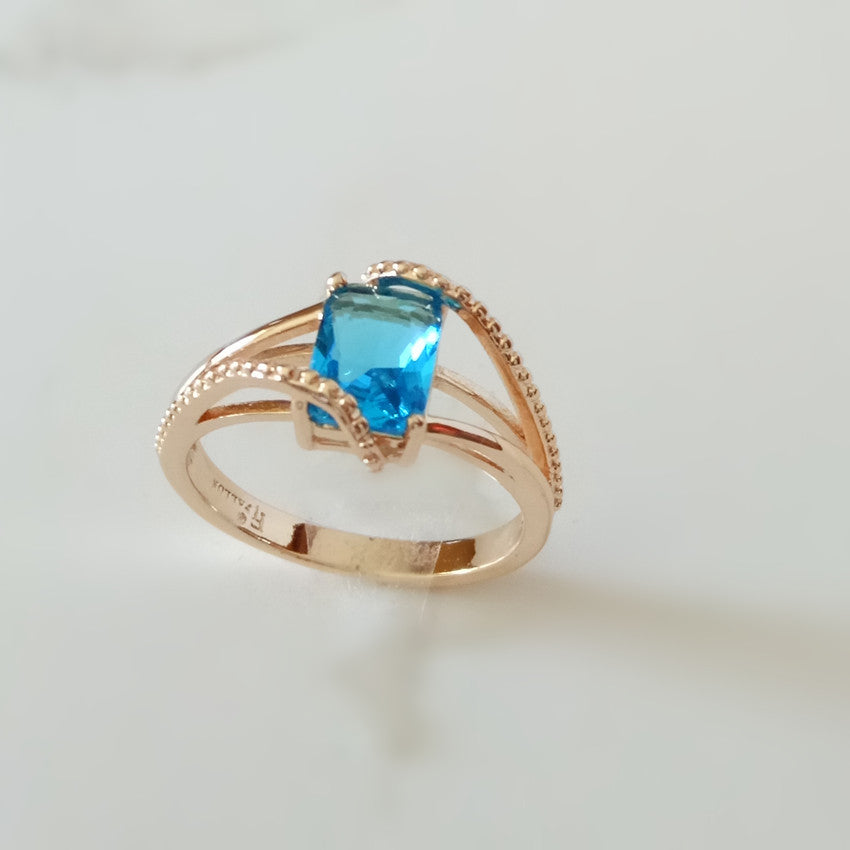New Trendy Rose Gold Plated Jewelry Women Ring Fashion 585 Gold Jewellery Light Blue Cubic Zircon  Women Wedding Rings