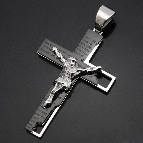 Black Silver Gold Jesus Classic Vintage Gift Mens Stainless Steel 316L Cross Pendant Necklace Chain Jewellery Wholesale BP652